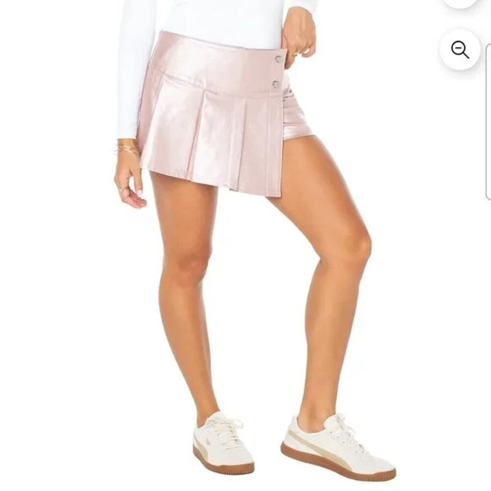 SET of 3 Celebrity Pink Size L Women Pink Gray Black Faux Leather Pleated Skort - Picture 14 of 15